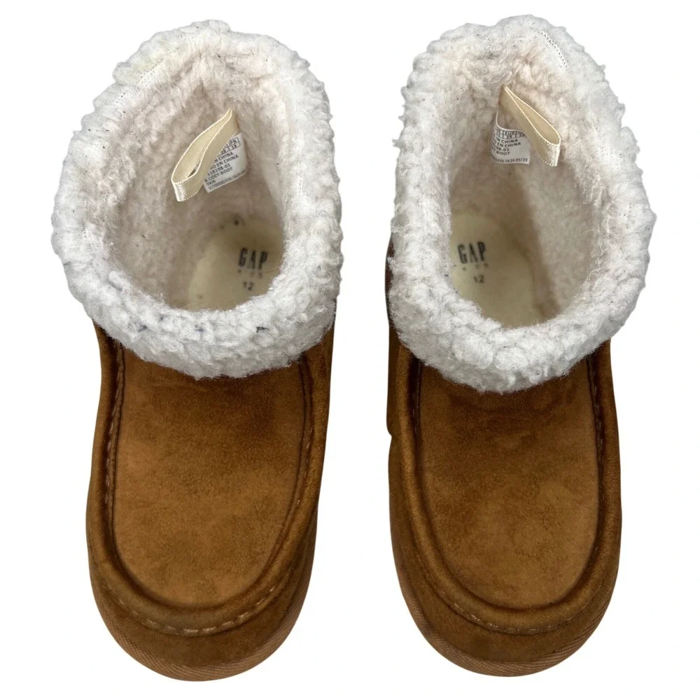 GAP‎ Kids Tan Suede Cozy Booties Sherpa Lined Size 12
